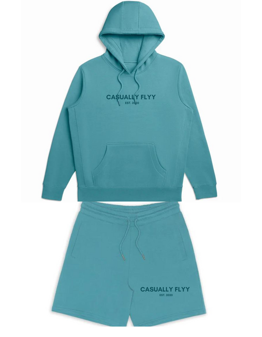100% Cotton Hoodie & Short  Set Color Aqua  Stay fresh and comfy with this 100% cotton hoodie & short set! It's the perfect two-in-one outfit for lounging around, getting your workout in, or just living your best life. Mix & match; the possibilities are endless.