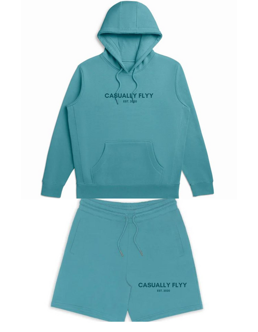 100% Cotton Hoodie & Short  Set Color Aqua  Stay fresh and comfy with this 100% cotton hoodie & short set! It's the perfect two-in-one outfit for lounging around, getting your workout in, or just living your best life. Mix & match; the possibilities are endless. 